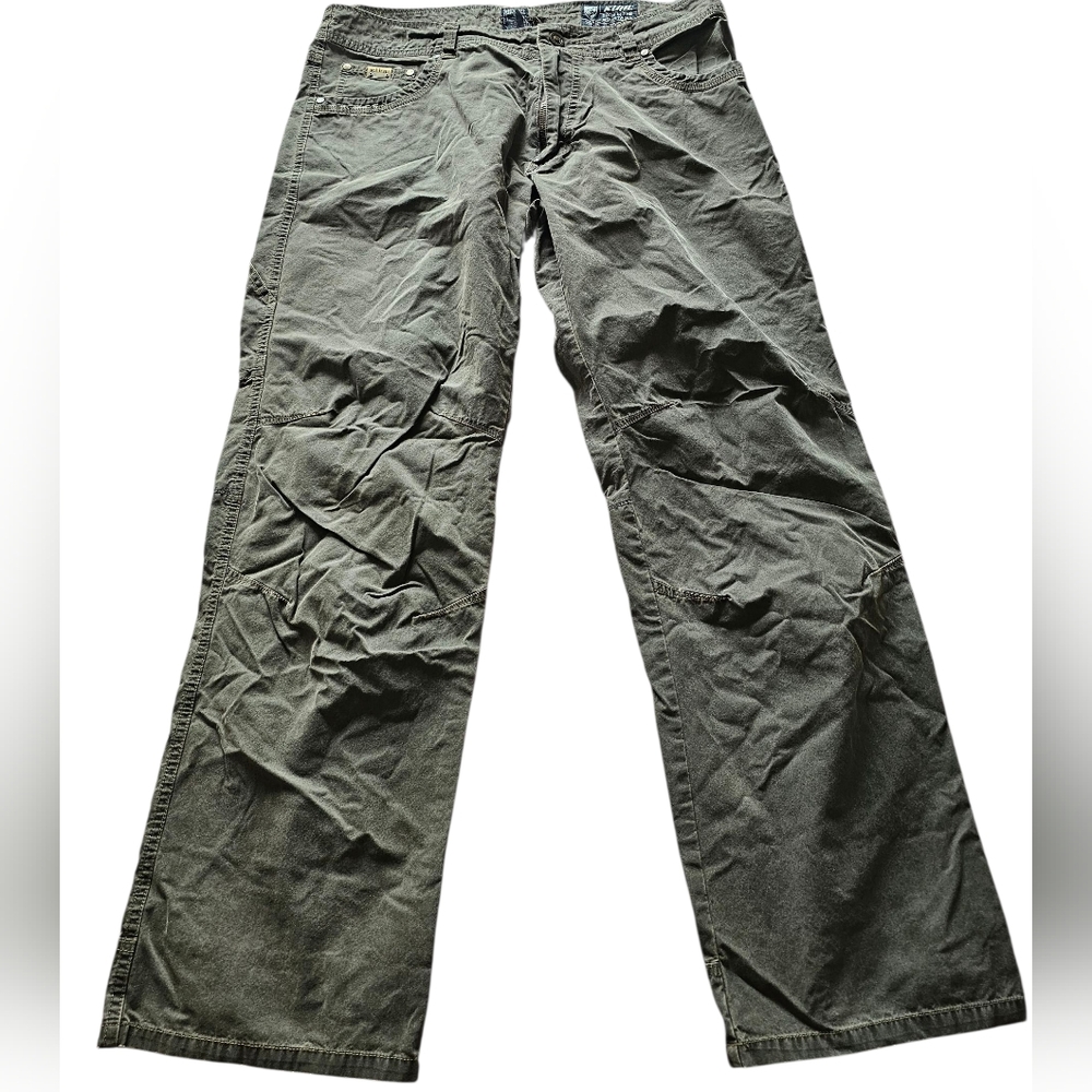KUHL Vintage Patin Dye Olive Green Gray Cargo Carpenter Ourltdoor Pants Sz 36×32